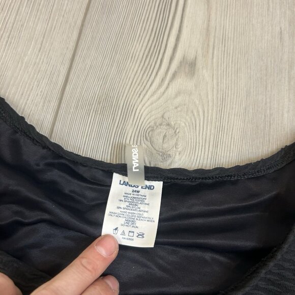 Lands’ End Size 24W Textured Black Tankini Top Build In Padded Bra High Neck - Picture 4 of 8